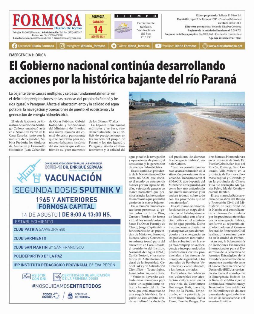 Tapa y Contratapa 14 de agosto de 2021