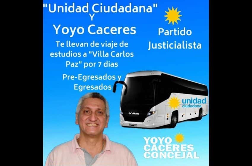 Yoyo Cáceres sorteara dos viajes de egresados si resulta electo concejal