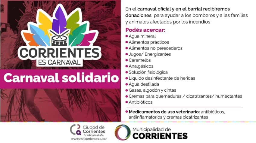 Carnaval solidario: anunciaron que se recibirán donaciones en el Nolo Arias